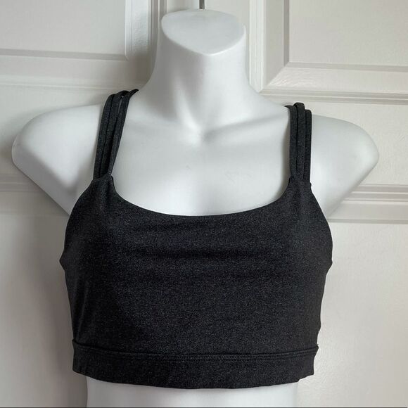 Gap Fit Marbleized Racerback Triple Stripe Sports Bra Gray Medium Athleisure M - Picture 2 of 10